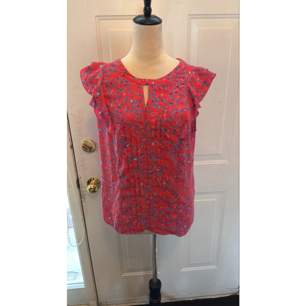 Women's ELLE Red & Blue Floral Blouse M
